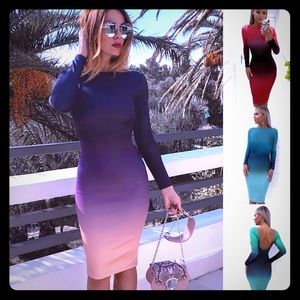 Ambre, Long Sleeve, Scoop Back Bodycon Midi
